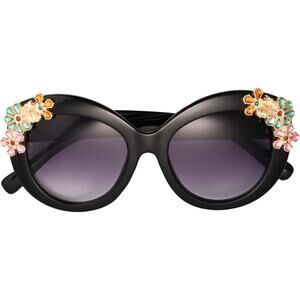 Betsey Johnson Garden Party Floral Round Sunglasses Black 100% UV NWT